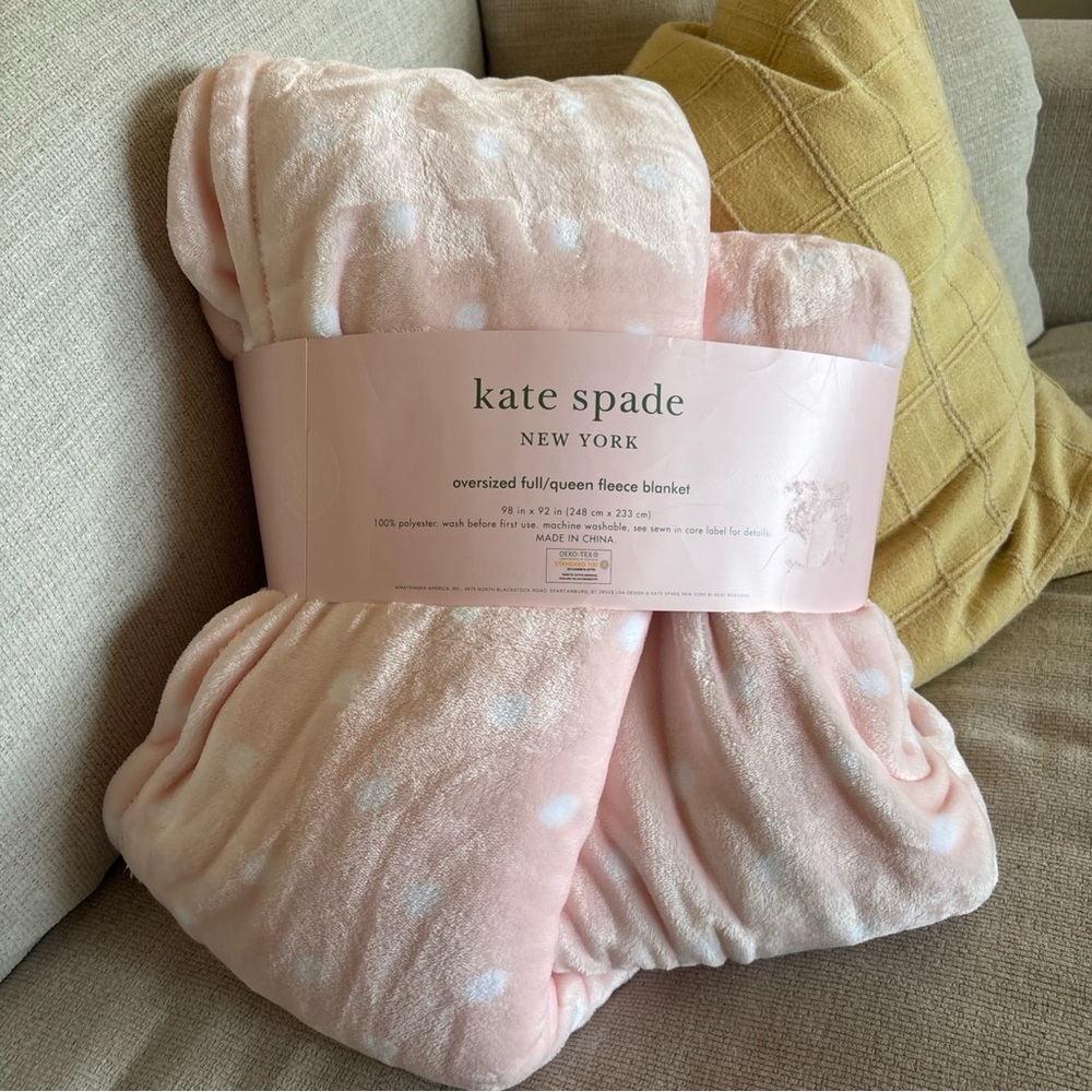 Kate Spade Blush Pink and White Fleece Blanket